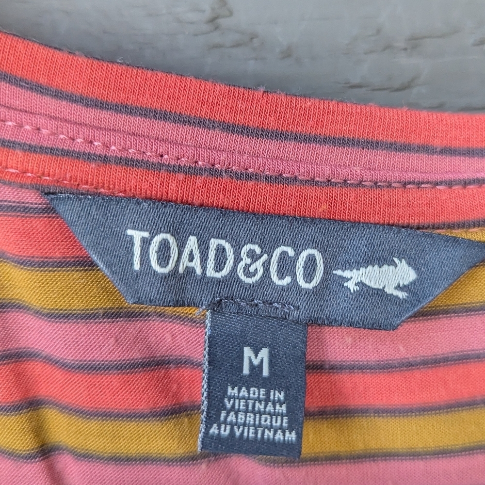 Toad&Co Orange Pink Swift Pocket Tee Striped Size Medium - Picture 4 of 8